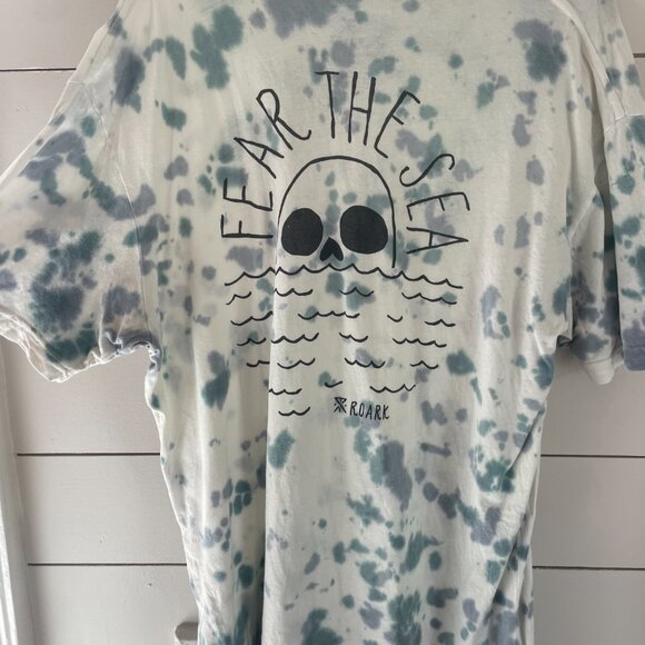 Roark Men’s Fear The Sea Tie Dye Tee Blue Green White Dyed T-Shirt Large - Picture 2 of 4
